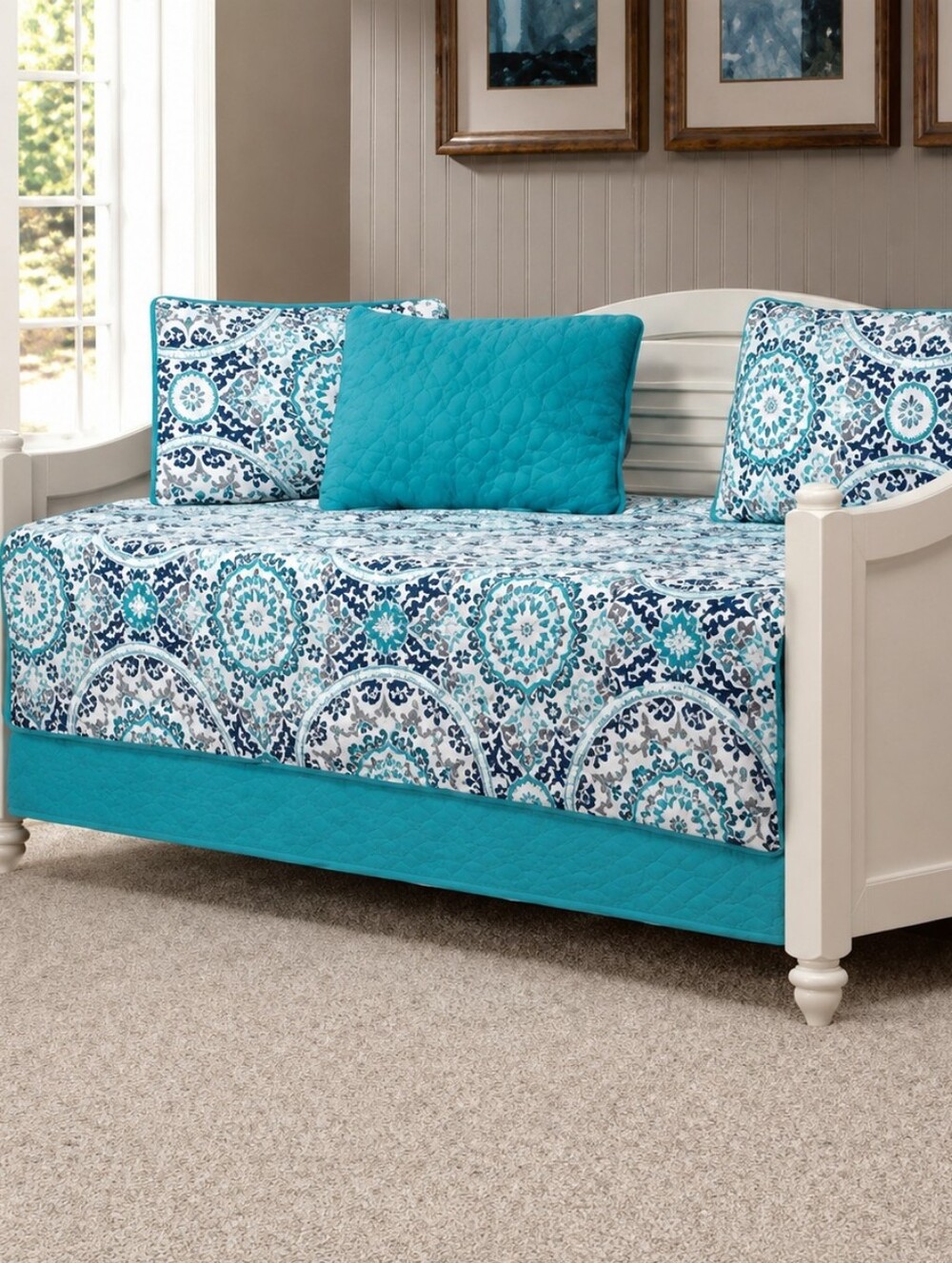 Turquoise Medallion Daybed Bedding 5 Piece Set - NEW